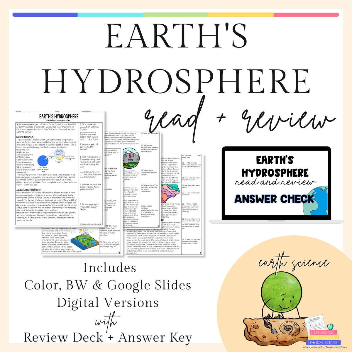 Hydrosphere Study Guide Read + Review - Earth's Hydrosphere / Water Distribution – Science with ...