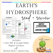  Read + Review - Earth's Hydrosphere / Water Distribution